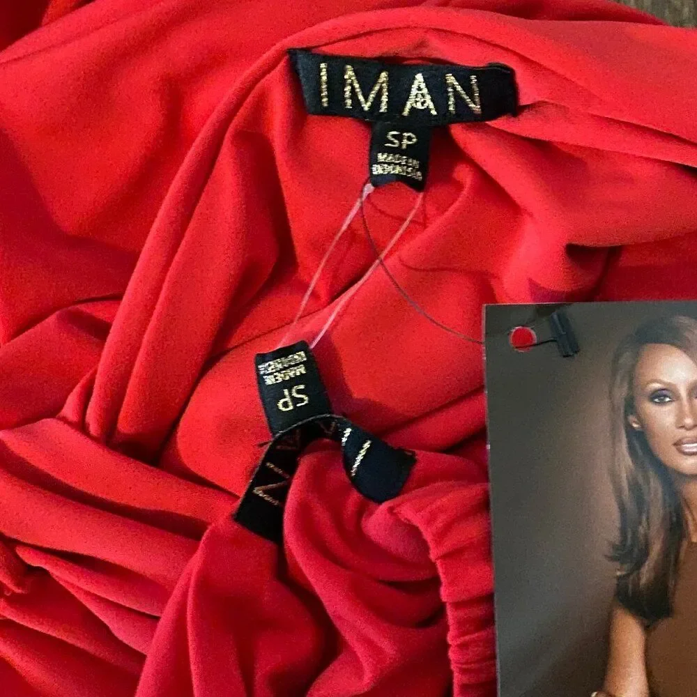 NWT IMAN V Neck Sleeveless Red Maxi Dress & Matching Headband Women Size SP